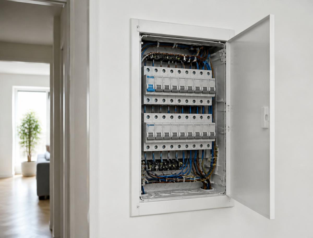 Tableau électrique neuf et éclairage encastré dans une villa de la Côte d'Azur